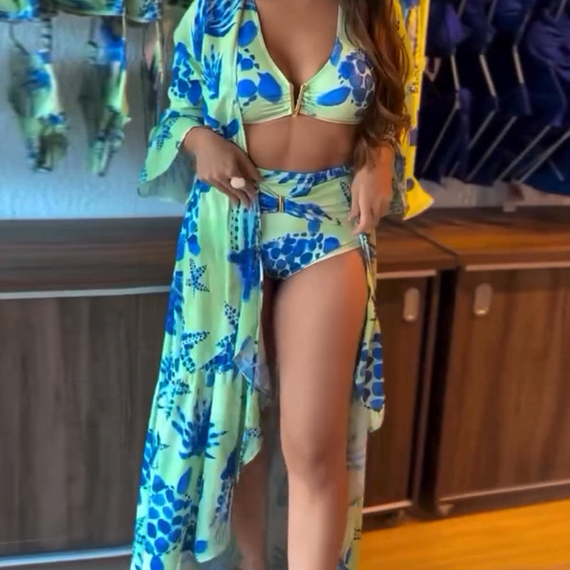 Bañador estampado para las vacaciones con mangas acampanadas
