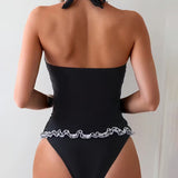 Traje de baño de dos piezas informal con volantes y escote en V