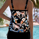 Tankini Cuello en U Sin Mangas Impreso