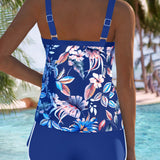 Tankini Cuello en U Sin Mangas Impreso