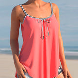 Tankini de dos piezas con tirantes de rayas