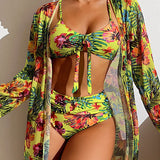 Bikinis con estampado floral y cubre-bikini