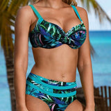 Bikini impreso hojas de talle alto
