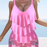 Tankini impreso con tirantes y volantes