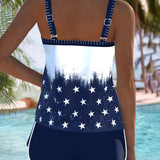 Tankini Bandera Americana Impresa Corazón Dos Piezas