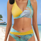 Bikini colorido con sujetador cruzado