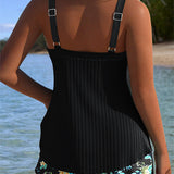 Tankini Rayado de Dos Piezas Corto de Playa