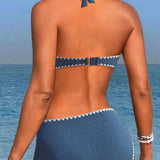 Bikini de vacaciones simple de espalda descubierta plisado