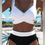 Bikini Casual de Color Contrastado de Dos Piezas