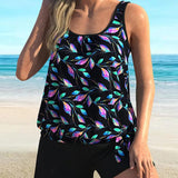 Maillot de Baño Sin Mangas con Estampado de Hojas Boxer