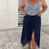 Conjunto de Traje de Baño de Cuello en U Rayado de Una Pieza