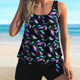 Maillot de Baño Sin Mangas con Estampado de Hojas Boxer