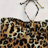 Tankini Dos Nu Escote A-Línea Impresión Leopardo Triángulo