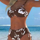 Bikini de Dos Piezas con Cuello Alto y Patrón Impreso