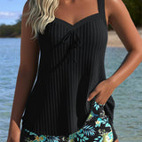 Tankini Rayado de Dos Piezas Corto de Playa