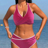 Bikini de vacaciones simple de espalda descubierta plisado