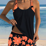 Tankini con escote en U sin mangas estampado boxer