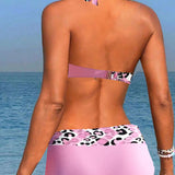 Bikini dos nu impreso patchwork leopardo