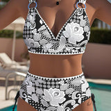 Bikini Impreso Con Cintas Triángulo