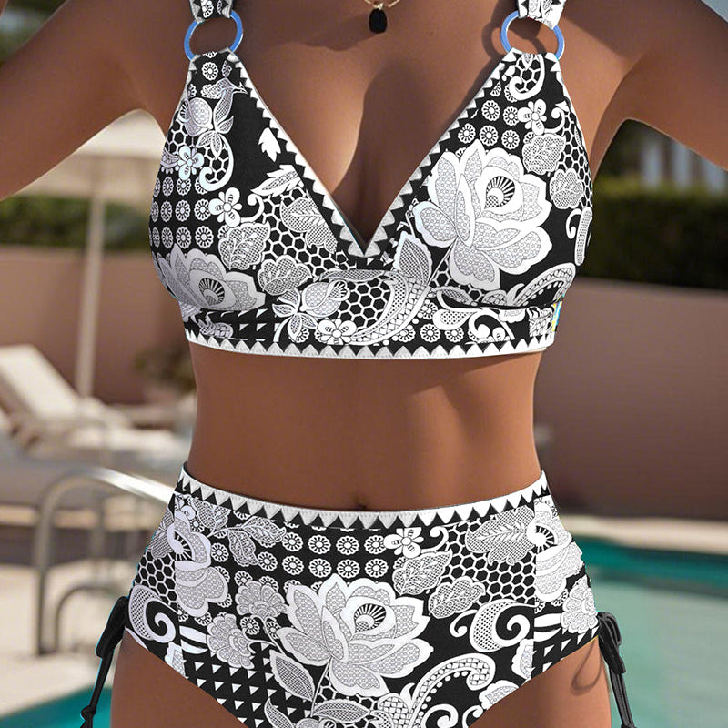 Bikini Impreso Con Cintas Triángulo
