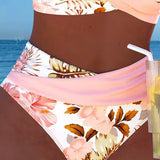 Bikini Floral de Contraste con Corte