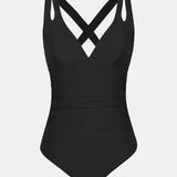 Maillot de baño de una pieza con tirantes de color sólido