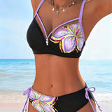 Bralette de Bikini con Encaje Impreso