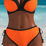 Bikini de Contraste de Color Push-Up con Cuerda de Ajuste