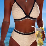 Bikini Bloque de Color Doble Tirante Texturizado