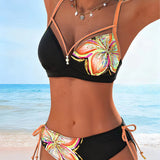Bralette de Bikini con Encaje Impreso