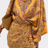 Candela Vestido Boho con Estampado Floral y Escote en V Cruzado