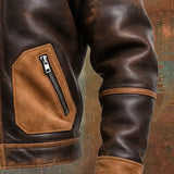 Anselmo - Chaqueta de cuero marrón cálida