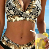 Bikini Halter Impreso Piel de Serpiente Moda