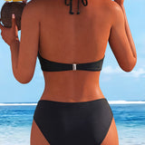 Bikini Unicolor con Cuello Atado