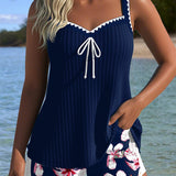 Tankini de Dos Piezas Acanalado Impreso Boxer