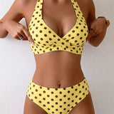 Bikini de Dos Piezas con Lunares y Escote con Nudo