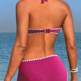 Bikini de vacaciones simple de espalda descubierta plisado