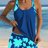 Tankini con escote en U sin mangas estampado boxer