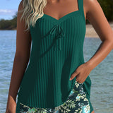 Tankini Rayado de Dos Piezas Corto de Playa