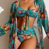 Bikinis con estampado floral y cubre-bikini