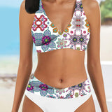Bikini colorido con sujetador cruzado