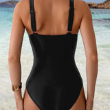Maillot de Baño Impreso Leopardo Color-Block Una Pieza