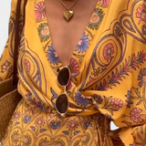 Candela Vestido Boho con Estampado Floral y Escote en V Cruzado