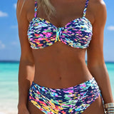 Bikini De Tirantes Finos Con Motivo Abstracto Impreso