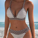 Bikini Rayado Impreso de Lunares de Moda