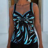 Tankini de Color Sólido con Estampado