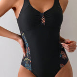 Maillot de Baño Sin Mangas Impreso de Una Pieza