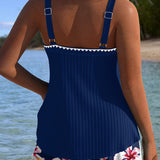 Tankini de Dos Piezas Acanalado Impreso Boxer