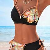 Bralette de Bikini con Encaje Impreso