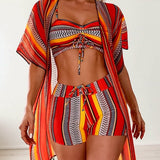 traje de baño de tres piezas bikini impreso vacaciones